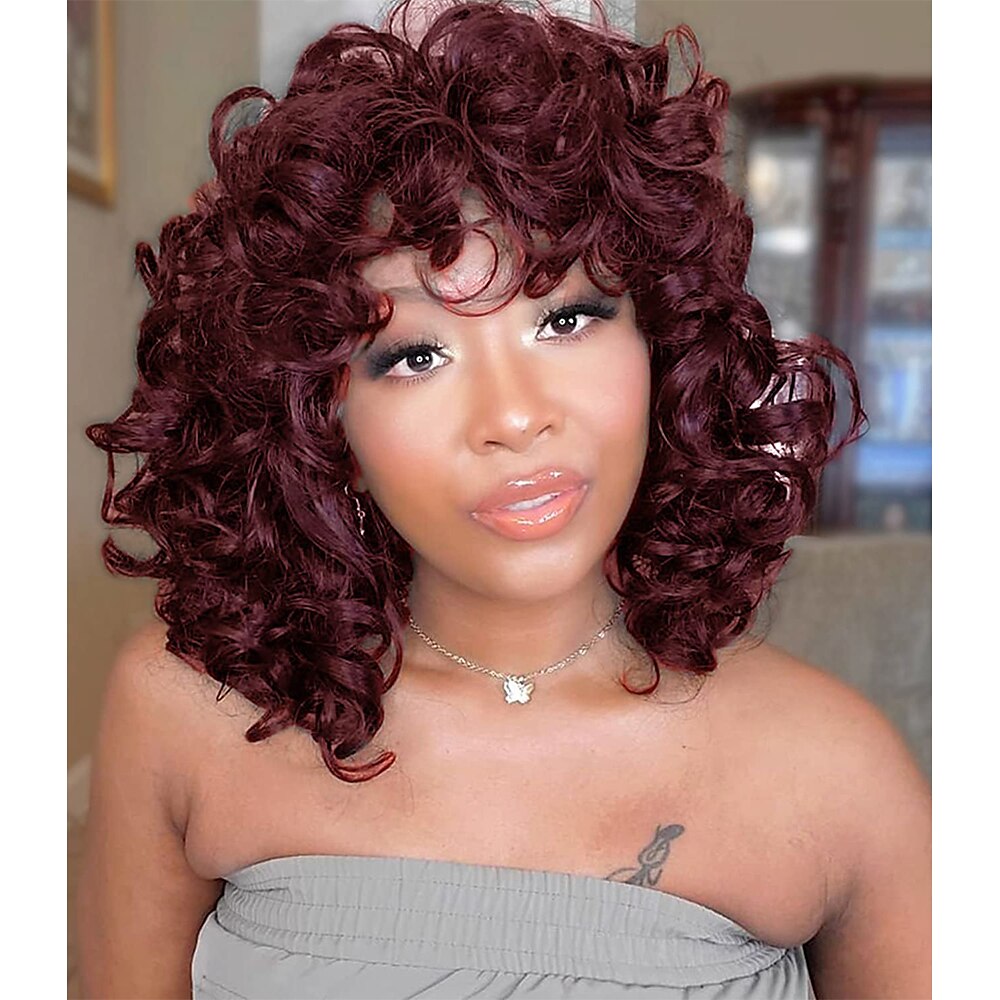 Short Curly Wigs for Black Women 14 Wine Red Afro Kinky Wigs with Bangs  Natural Cute Burgundy Synthetic Hair Wig for Daily Use Party Z014F 8954340  2023 – $