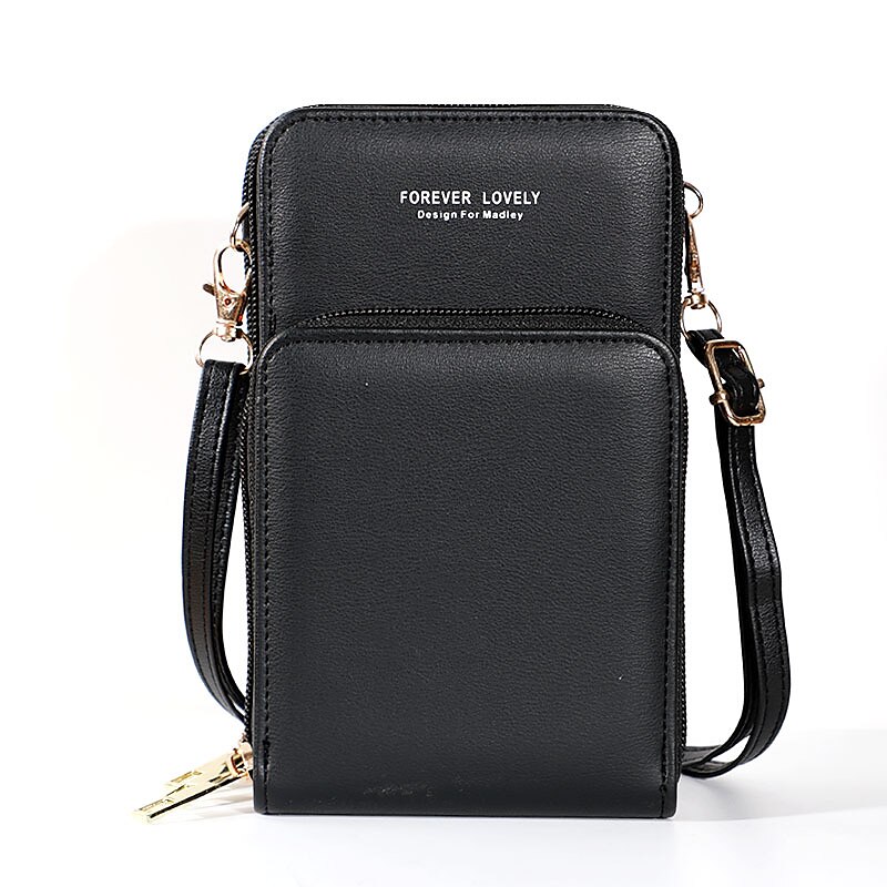 Kingfansion Womens Fashion Leather Casual Pure Color Messenger Bag Messenger Bag Mobile Coin Bag Gray 