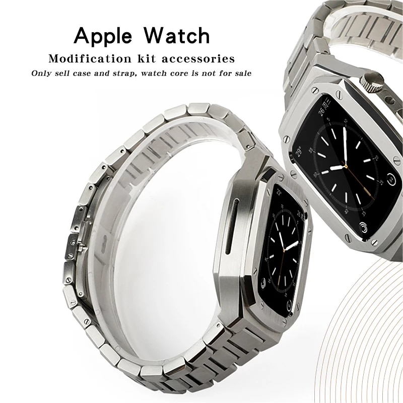 Браслеты из звеньев Совместим с Ремешок для часов Apple Watch 40мм 41mm 44мм 45мм с чехлом Мужчины Пряжка-бабочка Нержавеющая сталь Сменный ремешок для часов для iwatch Series 9 8 7 6 5 4 SE 2026 - $55.99 –P2