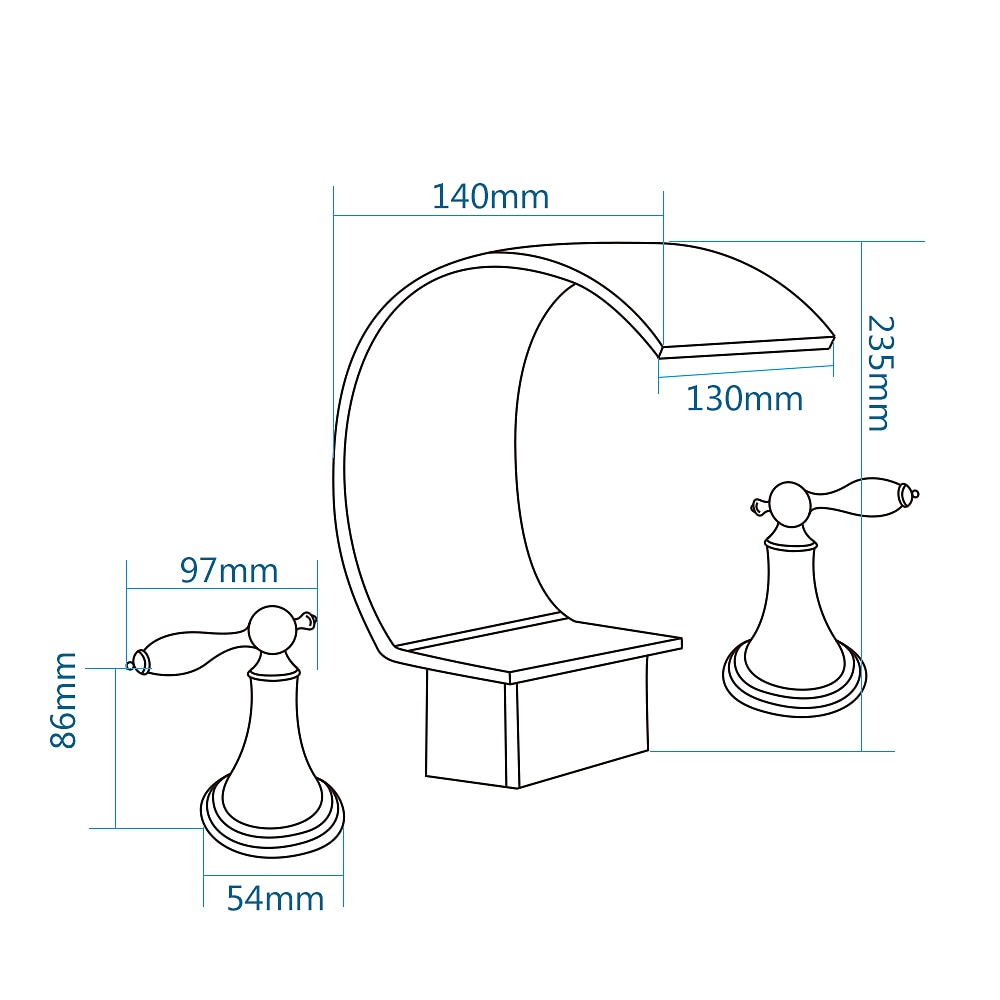 rubinetto del lavandino del bagno diffuso, due maniglie tre fori, rubinetti da bagno in bronzo lucidato a cascata in ottone del 2025 a $161.99 –P1