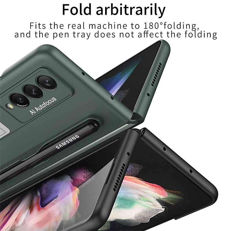 телефон Кейс для Назначение SSamsung Galaxy Z Fold 3 Кейс на заднюю панель Защитная пленка для объектива камеры Откидная подножка с держателем для ручки Однотонный ПК 2025 - $25.99 –P4