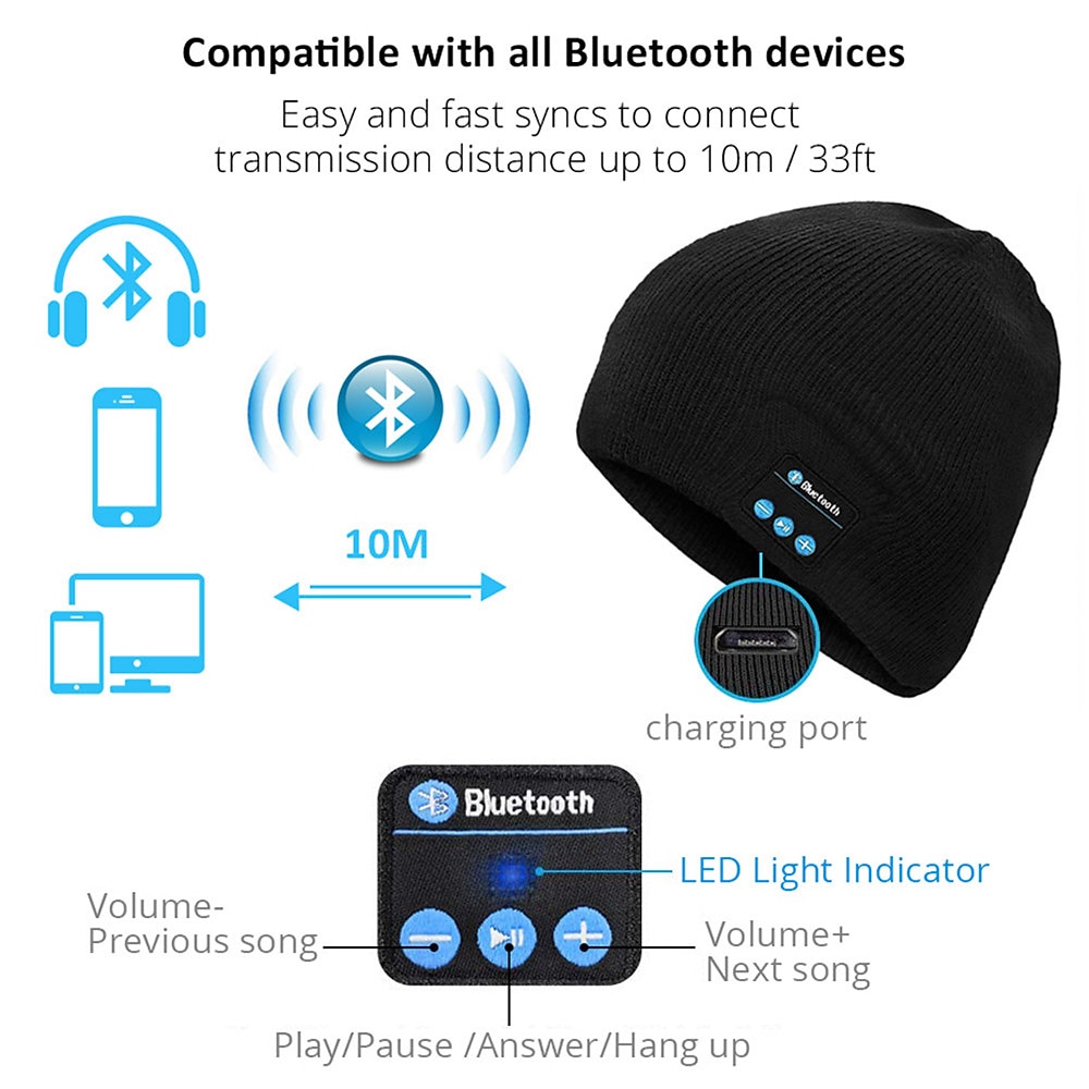 Sleep Headphones Stereo Bluetooth Wireless Smart Beanie Headset Musical Knit Headphone Speaker Hat Speakerphone Cap Music & Hands-Free Talking Built-in Mic 2025 - $17.99 –P2