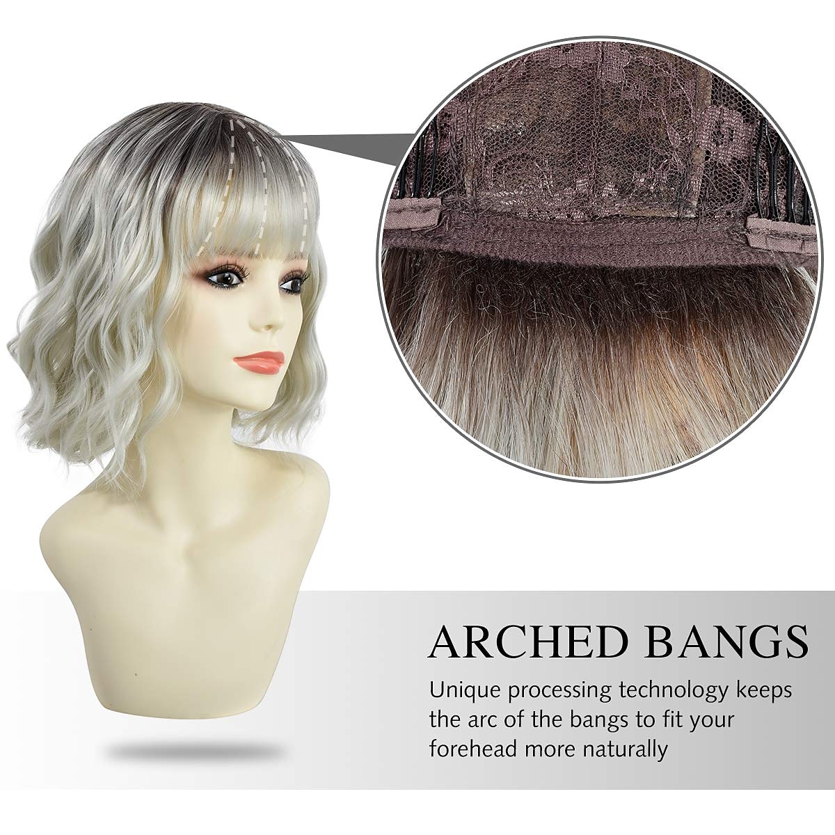 Blue Wigs for Women Wavy Wave Head Wig With Bangs Natural Gradient Purple Wig Synthetic Hair Shoulder Length Short Curly Hair Wig 8inch (about 20cm) Christmas Party Wigs 2026 - $23.99 –P19