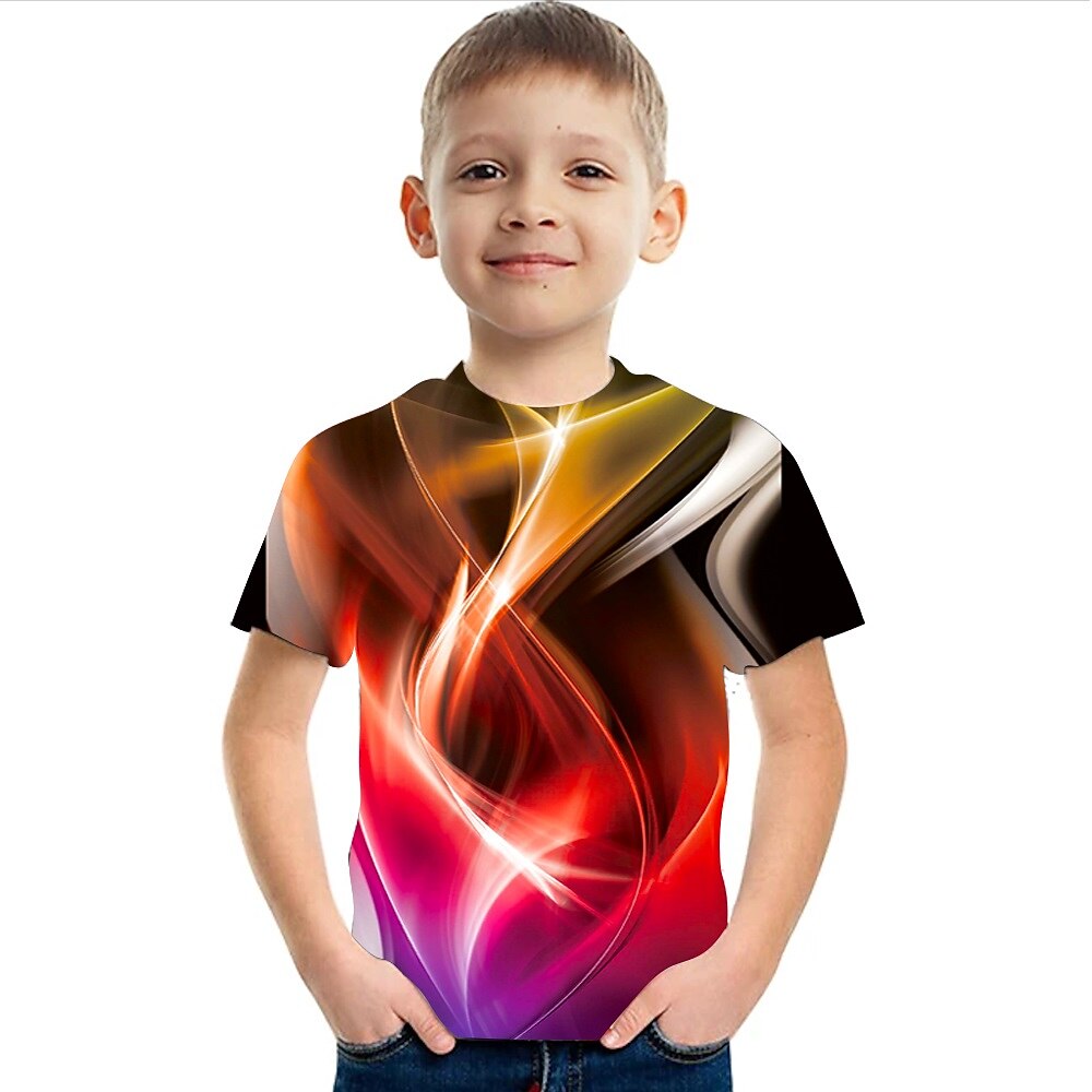 barn pojkar 3d yrsel t-shirt kortärmad regnbåge optisk illusion färgblock 3d-tryck blå lila svart barn toppar sommar basic streetwear sport 2025 - $11.99 –P7