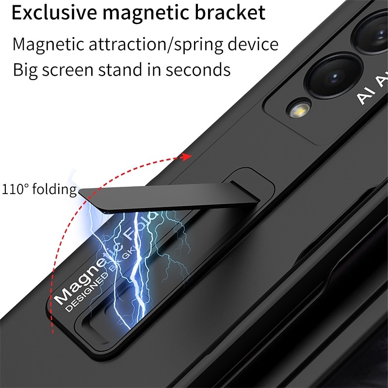 телефон Кейс для Назначение SSamsung Galaxy Z Fold 3 Кейс на заднюю панель Защитная пленка для объектива камеры Откидная подножка с держателем для ручки Однотонный ПК 2025 - $25.99 –P3