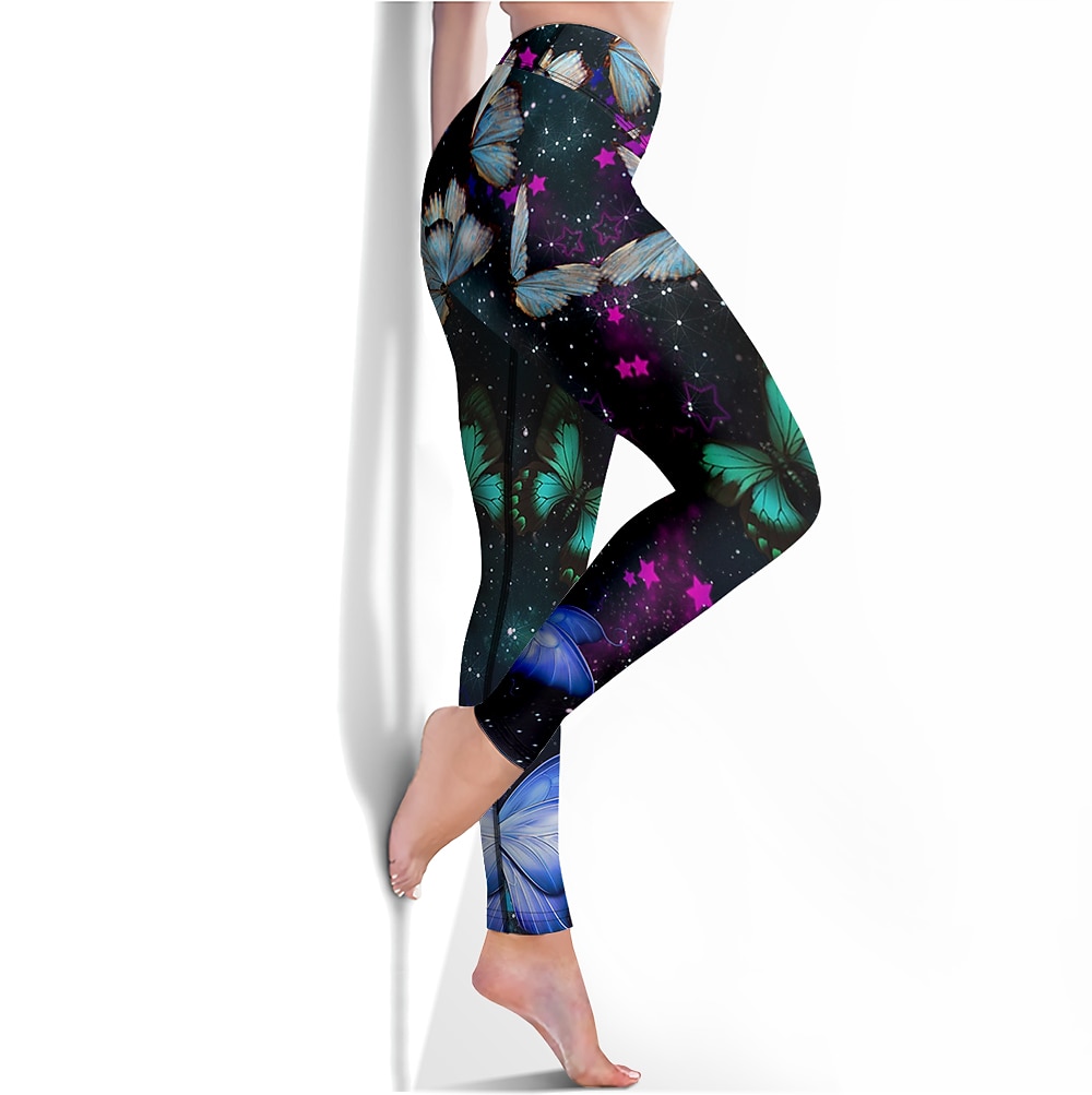 Mujer Pantalones de yoga Levantamiento de tope Control de barriga Alta cintura Entrenamiento de gimnasio Corriendo Aptitud física Calzas Cortas Mariposa Azul Marino Oscuro Morado Otoño Invierno 2026 - $12.99 –P2