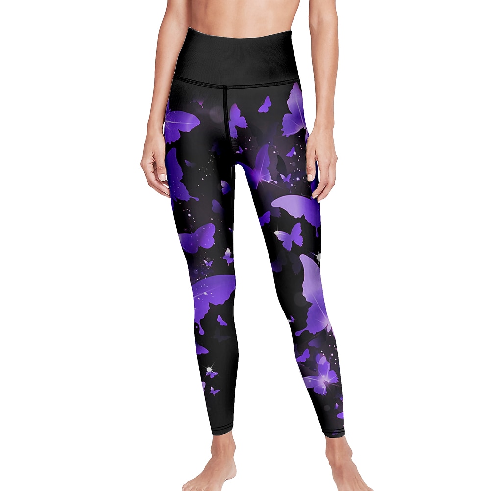 Mujer Pantalones de yoga Levantamiento de tope Control de barriga Alta cintura Entrenamiento de gimnasio Corriendo Aptitud física Calzas Cortas Mariposa Amarillo Rojo Azul Otoño Invierno Deportes 2026 - $12.99 –P18