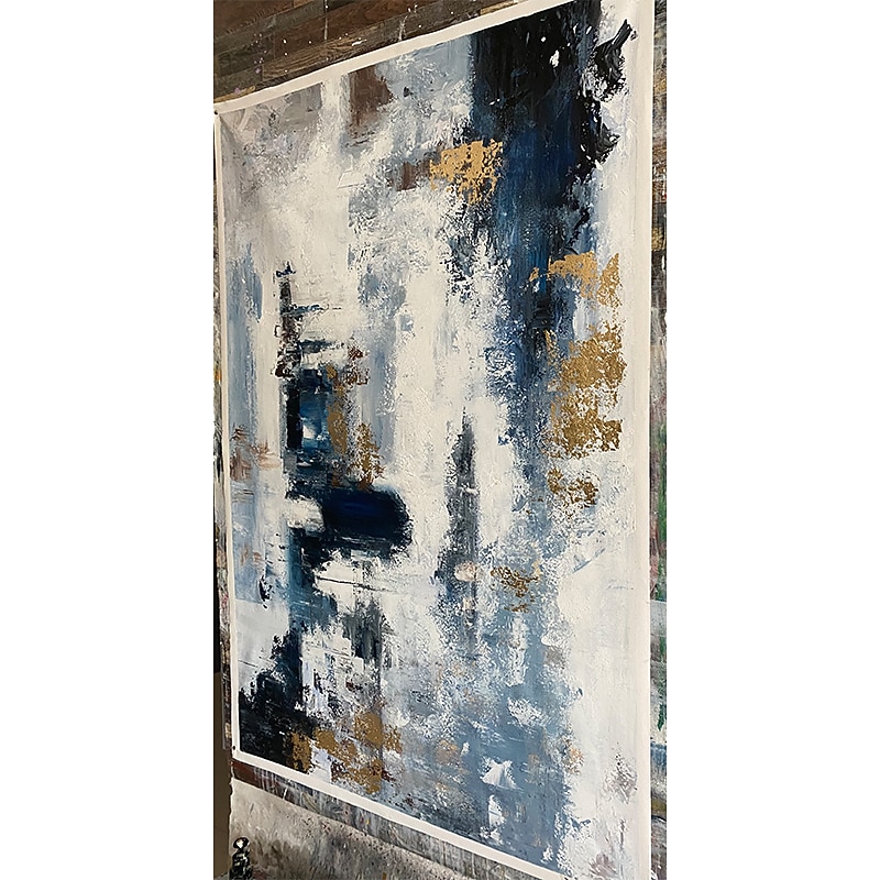 Handmade Oil Painting Canvas Wall Art Decoration Abstract Golden and Blue and White Landscape for Home Decor Rolled Frameless Unstretched Painting 2026 - $61.99 –P5