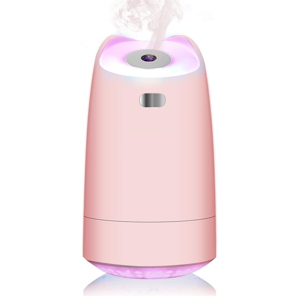 Humidificador Ultrasónico 400ml Humidificadores de aire Mini con luz nocturna colorida apagado automático 2 modos de niebla súper silencioso rosado