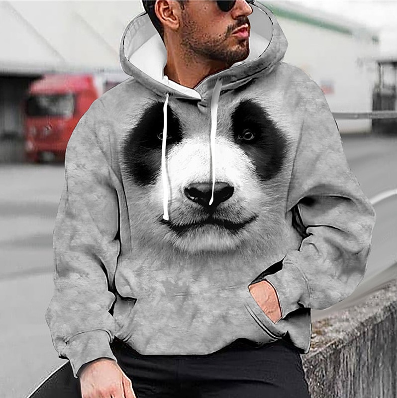 Herre Panda Grafiske trykk Hattetrøje Hettegensere Genser Hattetrøje Langermet Hettegenser Med hette Designer 3D-utskrift Daglig Sport Grå Trykt mønster Vår & Vinter Designer 2025 - $31.99 –P1
