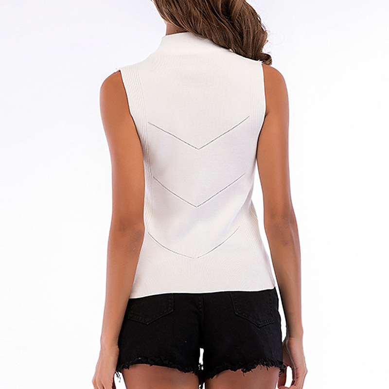 Women's Sweater Vest Turtleneck Knit Polyester Knitted Summer Outdoor Home Daily Stylish Basic Casual Sleeveless Pure Color Black White Dusty Rose M L XL 2023 - US $22.99 –P4