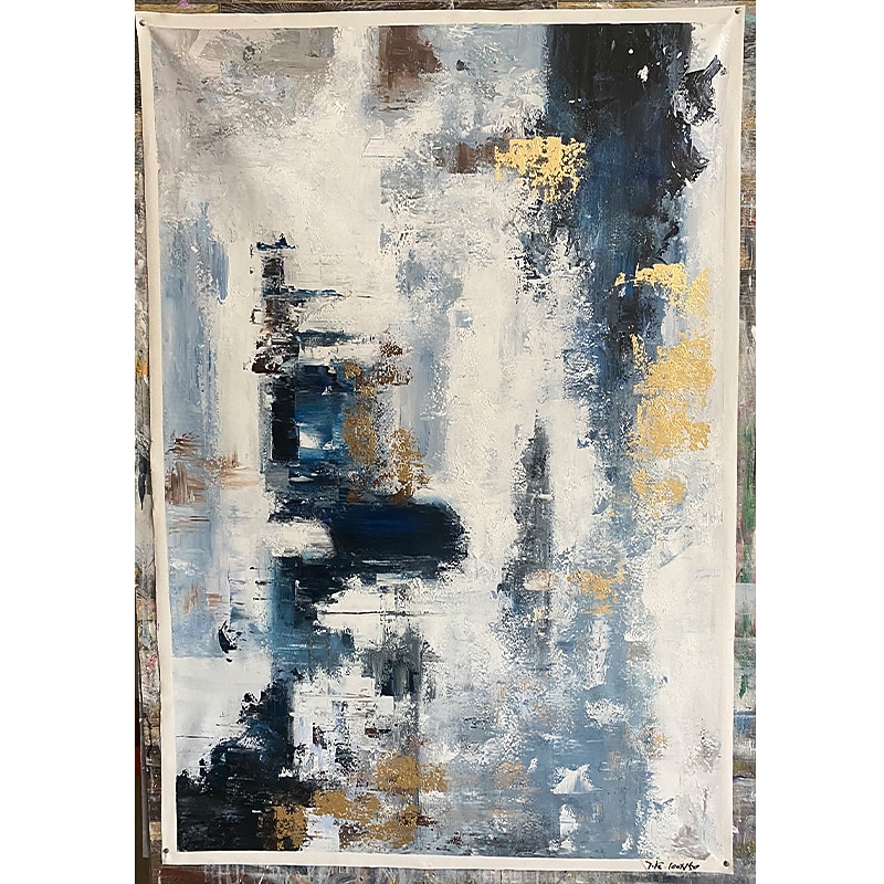 Handmade Oil Painting Canvas Wall Art Decoration Abstract Golden and Blue and White Landscape for Home Decor Rolled Frameless Unstretched Painting 2026 - $61.99 –P4