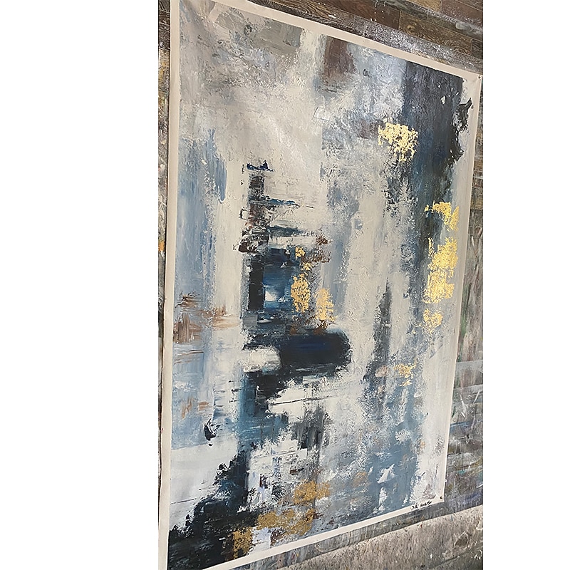 Handmade Oil Painting Canvas Wall Art Decoration Abstract Golden and Blue and White Landscape for Home Decor Rolled Frameless Unstretched Painting 2026 - $61.99 –P3