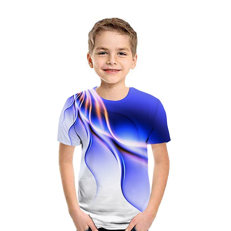 barn pojkar 3d yrsel t-shirt kortärmad regnbåge optisk illusion färgblock 3d-tryck blå lila svart barn toppar sommar basic streetwear sport 2025 - $11.99 –P8