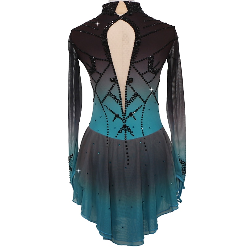 Платье для фигурного катания Жен. Девочки Катание на коньках Платья Инвентарь Черный / красный Черный / зеленый Черный / синий Пэчворк Асимметричный шов Сетка Спандекс Эластичность Соревнование 2026 - $168.99 –P11