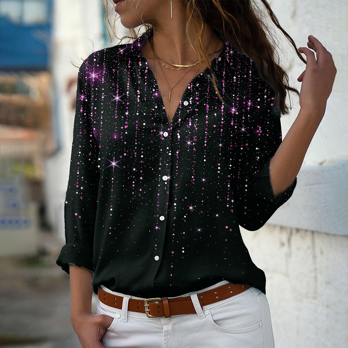 Damenhemd Gelb Pink Blau Grafik Button Print Langarm Lässig Wochenende Streetwear Hemdkragen Reguläre S 2025 - $32.99 –P5