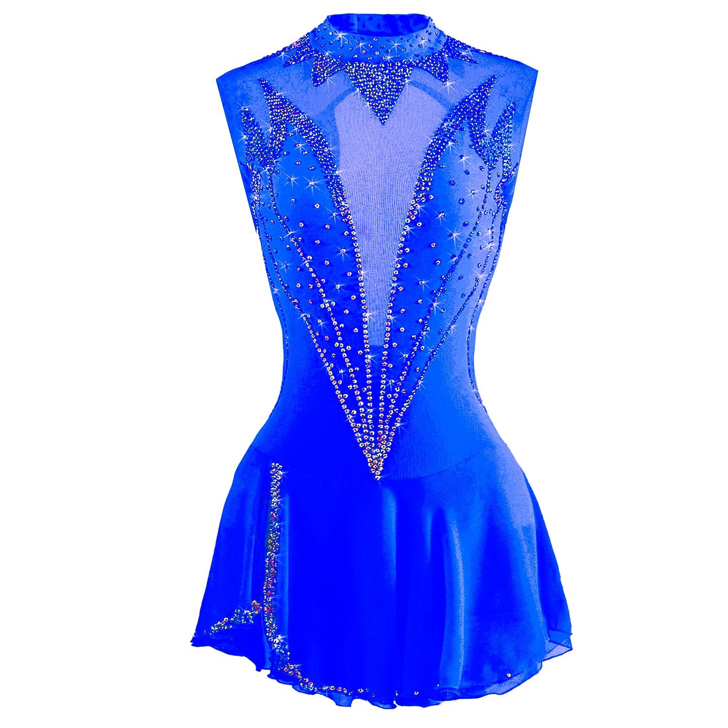 Kunstschaatsjurk Dames Voor meisjes Schaatsen Jurken Outfits Wit Roze Bordeaux Open achterkant Netstof Spandex Hoge Elasticiteit Wedstrijd Kunstschaatskleding Kristal / Bergkristal Mouwloos Schaatsen 2026 - $134.99 –P6