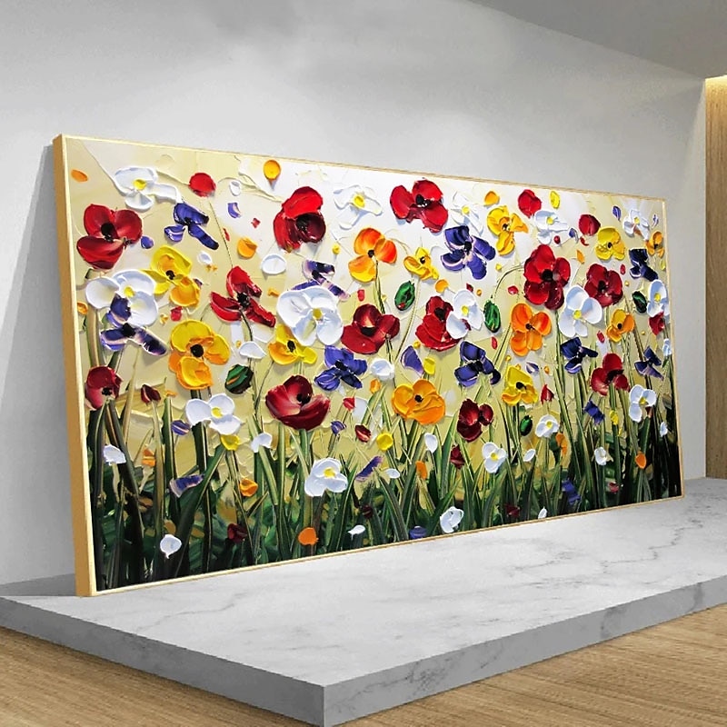 oljemålning handgjord handmålad väggkonst abstrakt färgglada blommor heminredning dekor rullad duk utan ram osträckt 2025 - $139.99 –P2