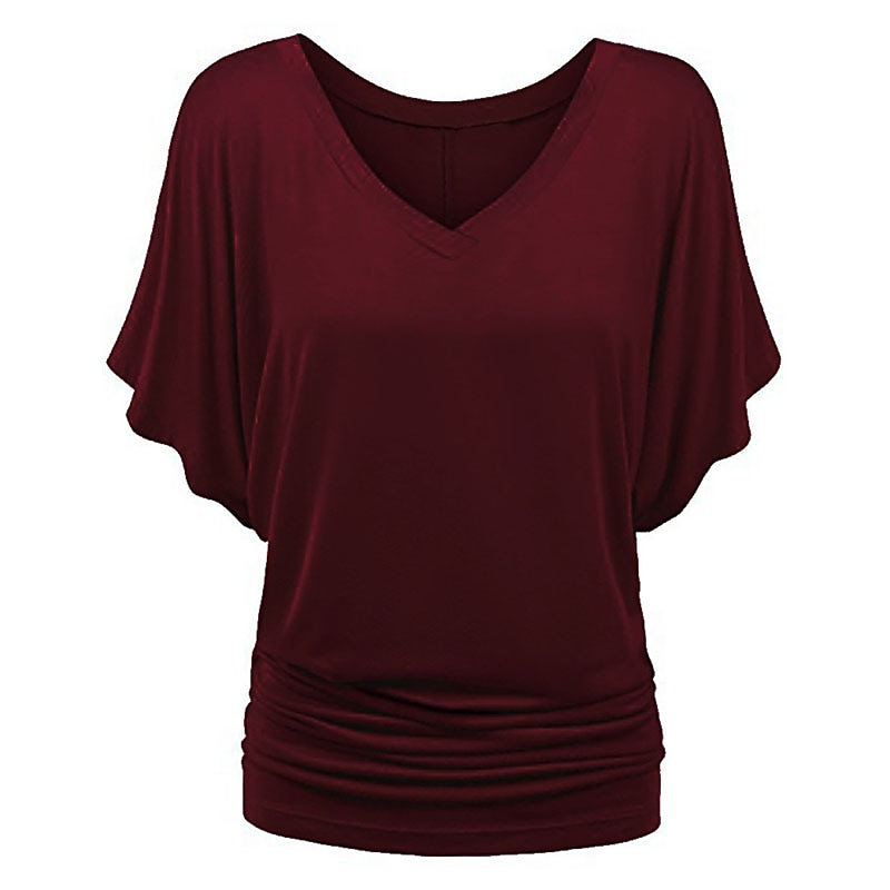tricou de damă plus mărime tricou visiniu îmbrăcăminte de stradă ocazional preppy mânecă liliac cu mânecă cu jumătate de mânecă obișnuit topuri obișnuite cu gât în v ieșiri zilnic în weekend negru 2025 - $15.99 –P14