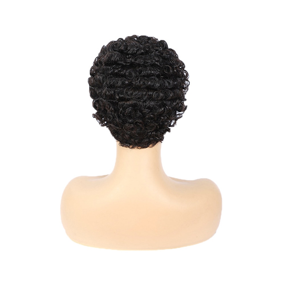 Cheveux Naturel humain Perruque Court Afro Bouclé Coupe Pixie Noir naturel Femmes Fête Mode Sans bonnet Cheveux Brésiliens Femmes Noir Vacances Fête / Soirée Quotidien de 2025 ? $39.99 –P5