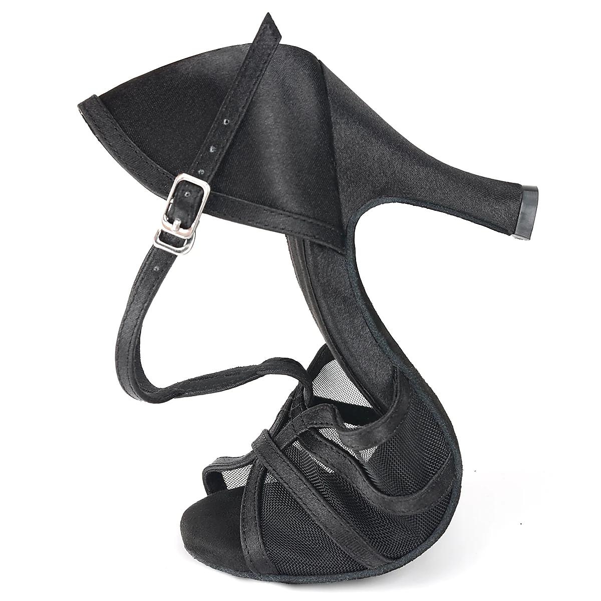 2026年 バックル留めのレディース ブラック ストラップ メッシュ ダンス ヒール - 社交ダンス、ラテンダンス、特別なイベントに最適なエレガントなオープントゥ シューズ  コレクション – $46.99 –P1