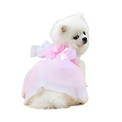 Dog Dress Luxury Puppy Skirt Dog Clothes Princess Dresses Wedding Evening Dress Tutu Skirt Rose Flower Bowknot Dress for Small Dog Girl XS, Pink 