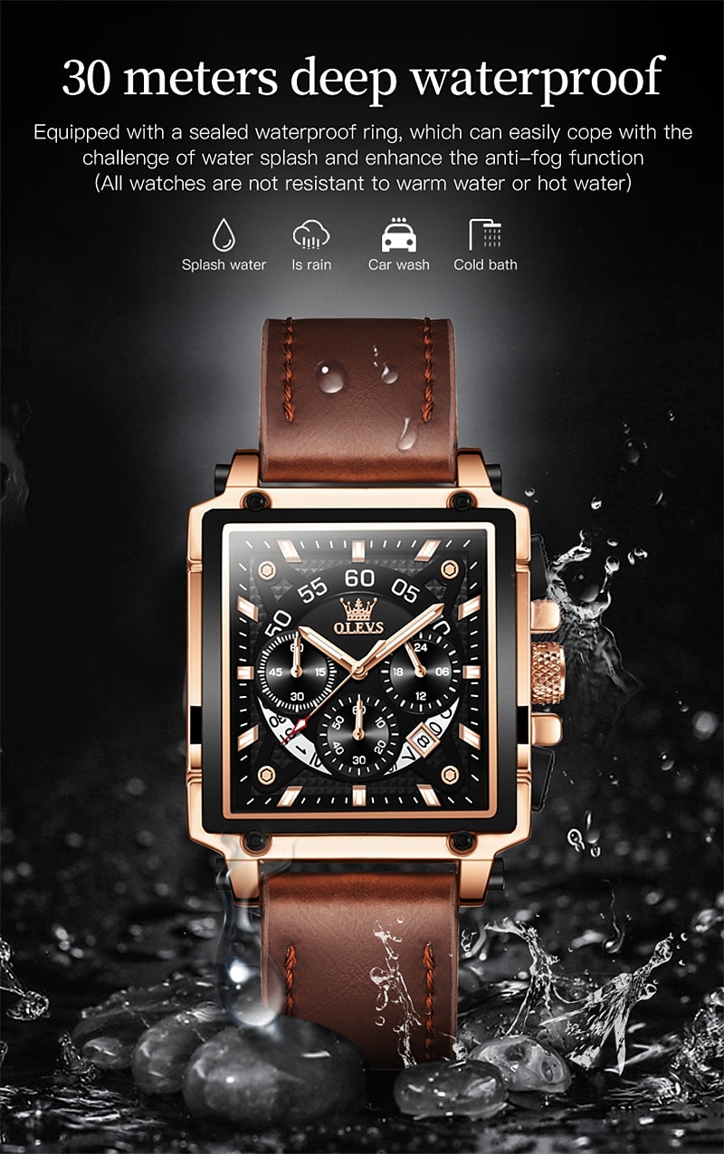 OLEVS Men Quartz Watch Calendar Chronograph Large Dial Waterproof Genuine Leather Watch 2025 - $41.99 –P4