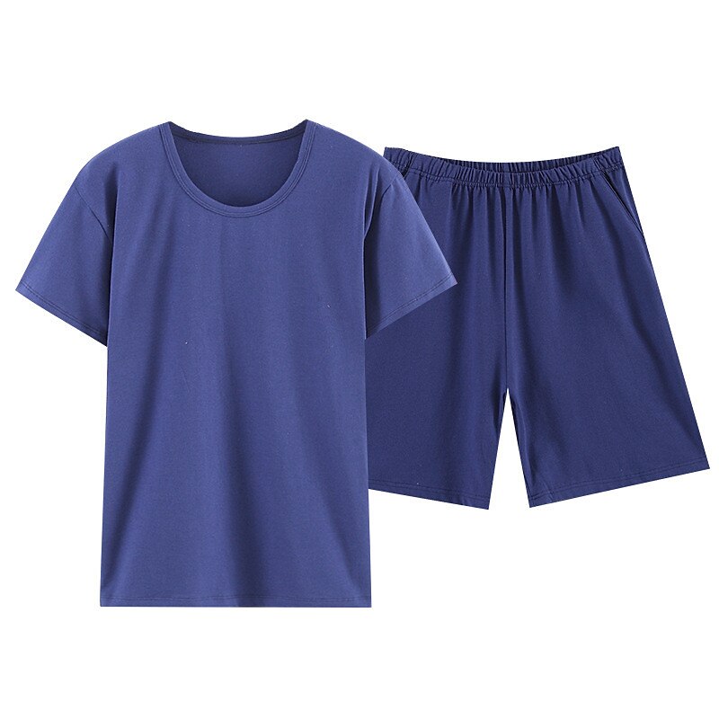 Herr Vardagsklädsel Sovkläder Pyjamas set Pyjamastopp och shorts 1set Ren färg Mode Mjukt Hem Säng Bomull Lättvikt Rund hals Kortärmad Shorts Grundläggande Höst Vår Svart Marinblå 2025 - $21.99 –P5