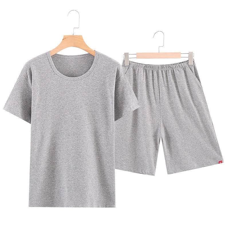 Herr Vardagsklädsel Sovkläder Pyjamas set Pyjamastopp och shorts 1set Ren färg Mode Mjukt Hem Säng Bomull Lättvikt Rund hals Kortärmad Shorts Grundläggande Höst Vår Svart Marinblå 2025 - $21.99 –P2