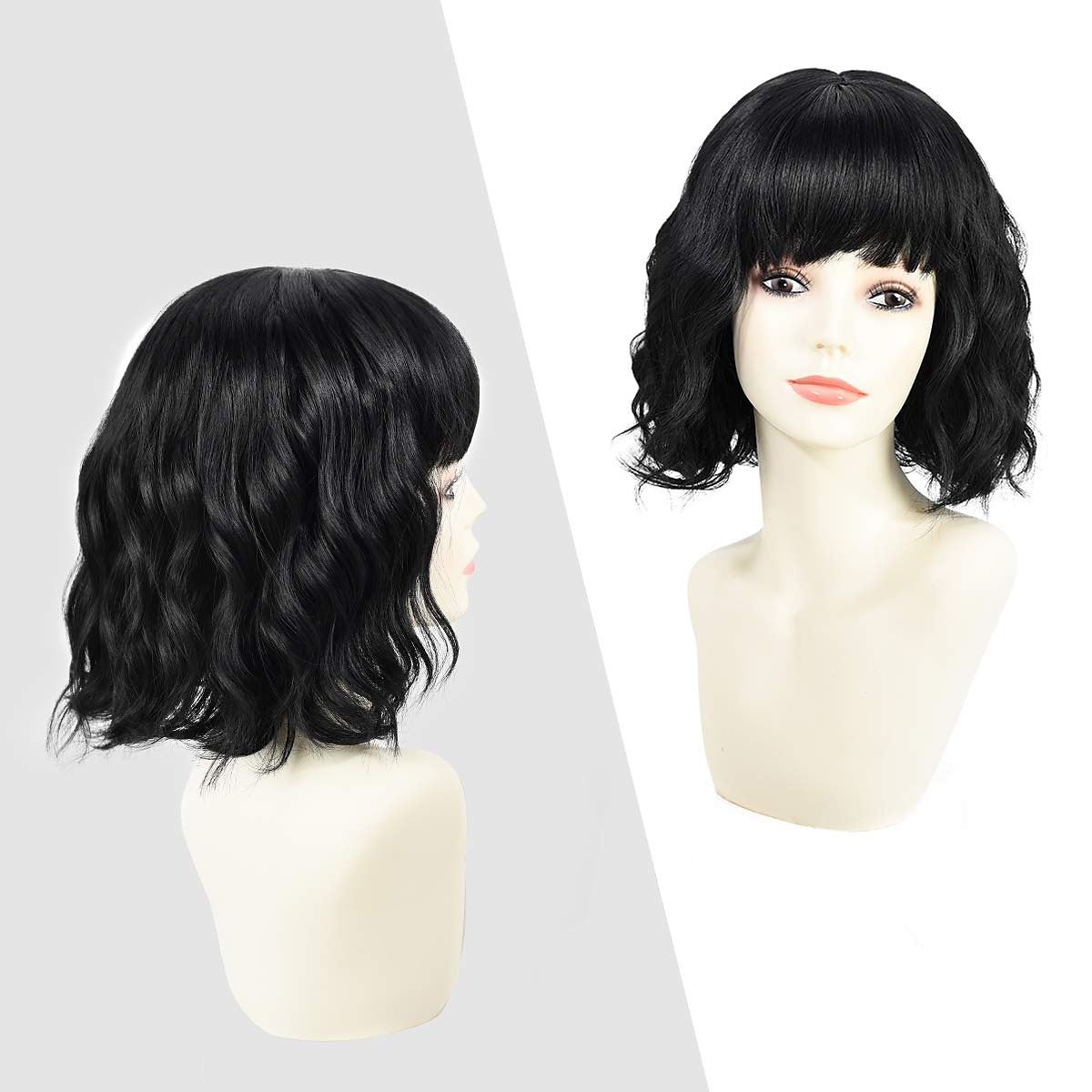 peruci albastre pentru femei perucă ondulată cu cap ondulat cu breton perucă mov cu gradient natural păr sintetic lungimea umărului perucă păr scurt creț 8 inch (aproximativ 20 cm) peruci pentru 2025 - $23.99 –P3