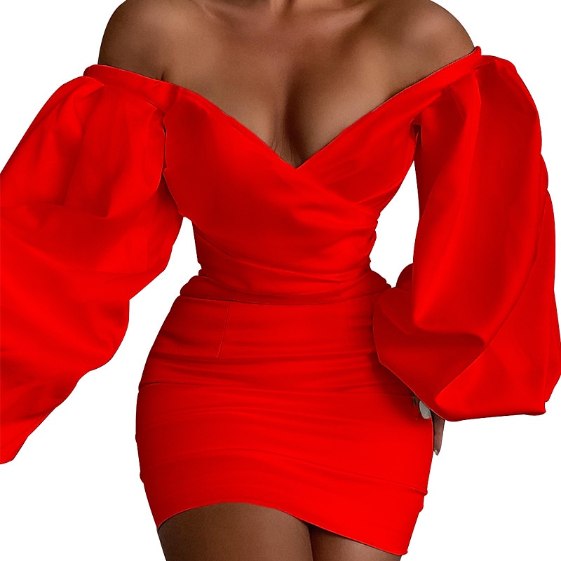 Women's Party Dress Sexy Dress Cold Shoulder Off Shoulder Lantern Sleeve Long Sleeve Mini Dress Vacation Club Vintage Black White Summer Spring 2025 - $25.99 –P3