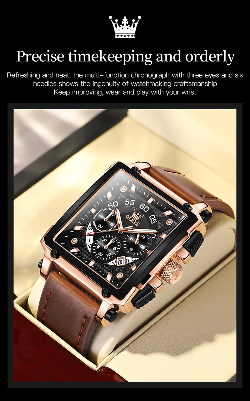 OLEVS Men Quartz Watch Calendar Chronograph Large Dial Waterproof Genuine Leather Watch 2025 - $41.99 –P2