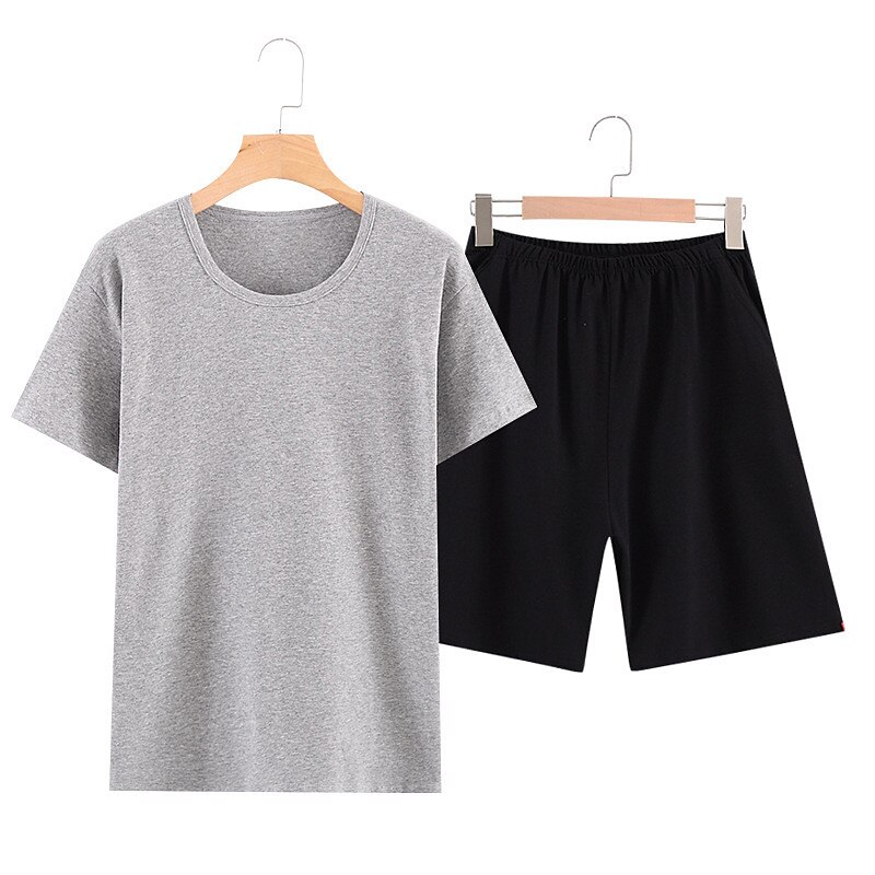 Herr Vardagsklädsel Sovkläder Pyjamas set Pyjamastopp och shorts 1set Ren färg Mode Mjukt Hem Säng Bomull Lättvikt Rund hals Kortärmad Shorts Grundläggande Höst Vår Svart Marinblå 2025 - $21.99 –P4