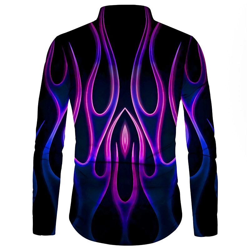 Men's Geometric Pattern Flame Shirt Button Up Shirt Long Sleeve Fashion Designer Casual Daily Holiday Going out Spring & Summer Turndown 3D Print Button-Down Black / Red White Red Blue Purple 2025 - $26.99 –P2