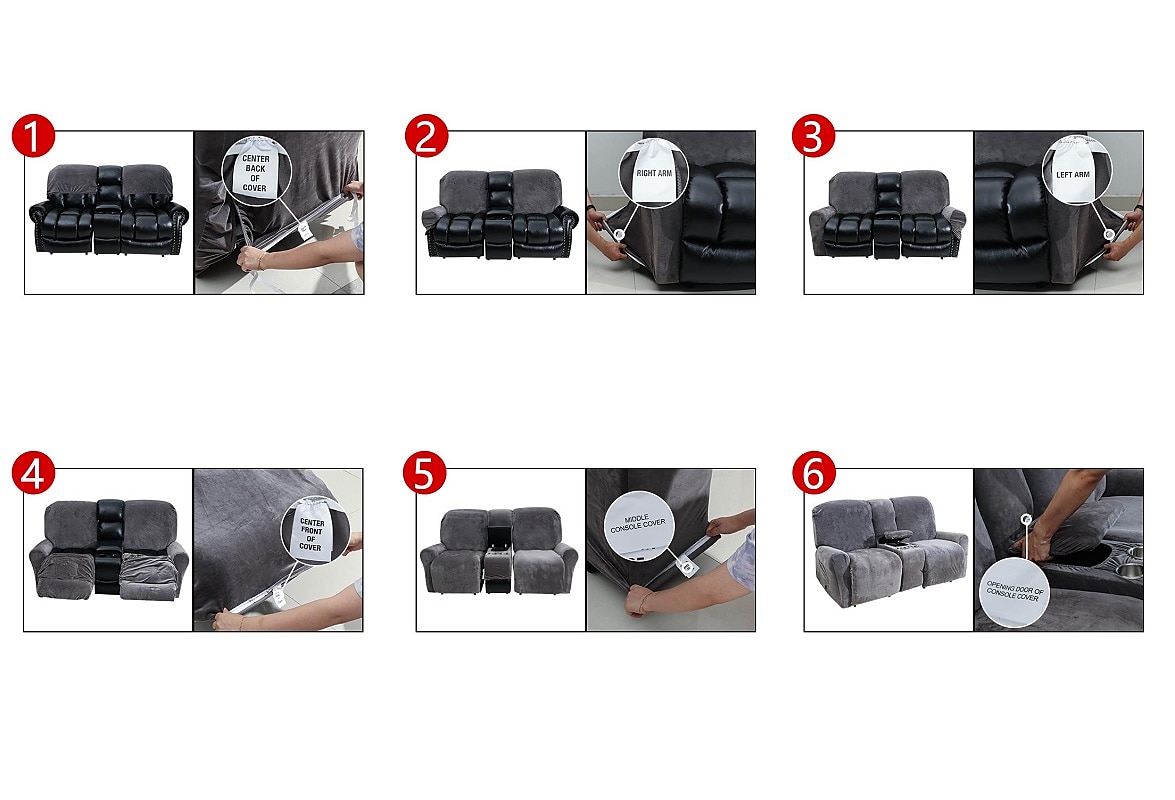 Fundas elásticas para sillón reclinable color burdeos, funda para sofá de dos plazas con consola central, funda para sofá reclinable con bolsillo lateral (funda para 3 reposabrazos, 3 respaldos, 2 2025 - $107.99 –P2