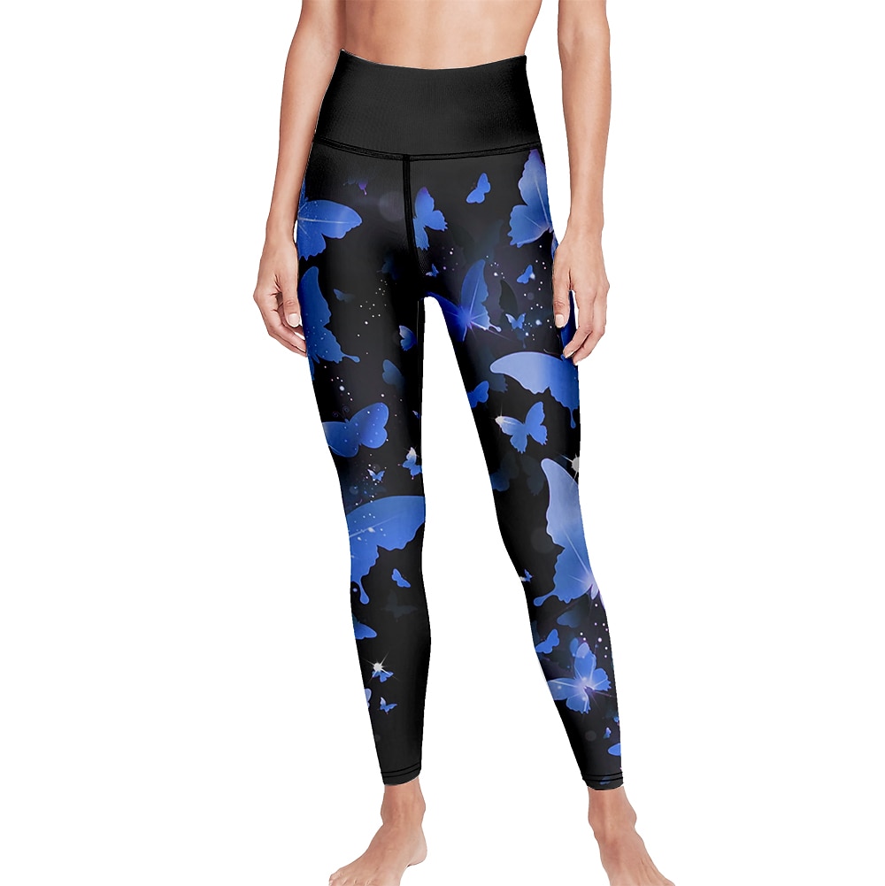 Mujer Pantalones de yoga Levantamiento de tope Control de barriga Alta cintura Entrenamiento de gimnasio Corriendo Aptitud física Calzas Cortas Mariposa Amarillo Rojo Azul Otoño Invierno Deportes 2026 - $12.99 –P9