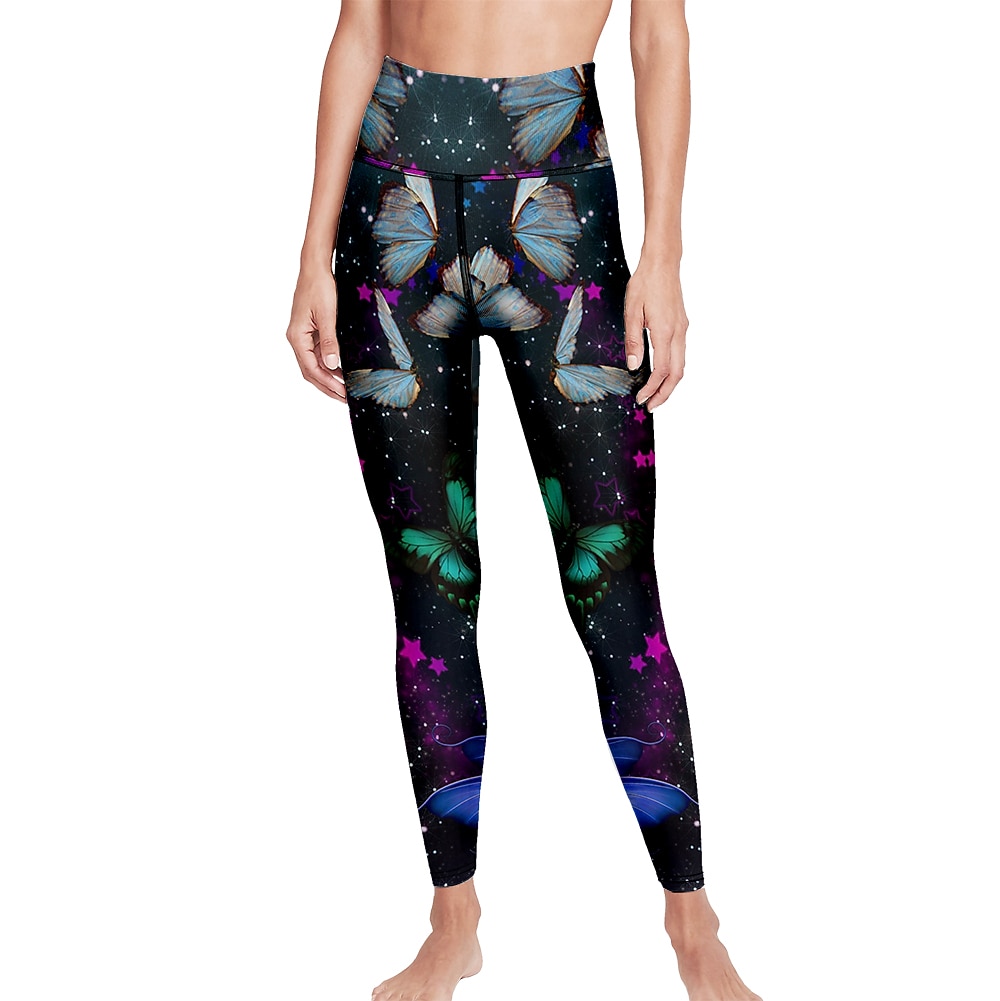 Mujer Pantalones de yoga Levantamiento de tope Control de barriga Alta cintura Entrenamiento de gimnasio Corriendo Aptitud física Calzas Cortas Mariposa Azul Marino Oscuro Morado Otoño Invierno 2026 - $12.99 –P3
