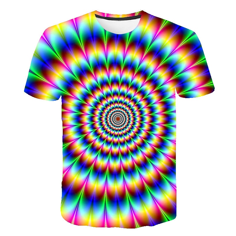 barn pojkar 3d yrsel t-shirt kortärmad regnbåge optisk illusion färgblock 3d-tryck blå lila svart barn toppar sommar basic streetwear sport 2025 - $11.99 –P3