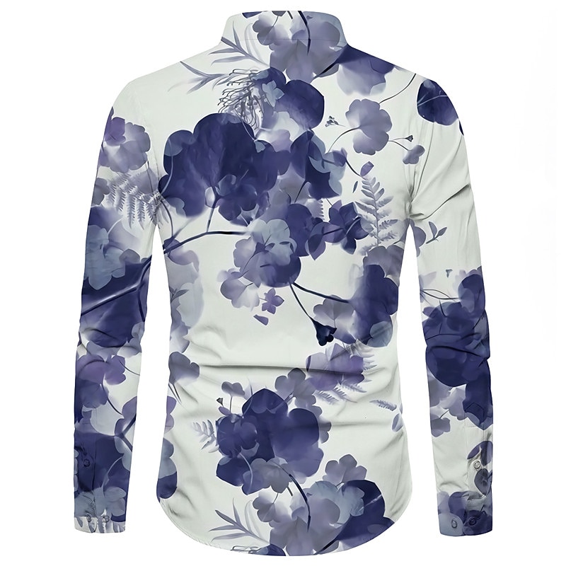Herren Blumen Hemd Knopfhemd Langarm Modisch Designer Brautkleider schlicht Outdoor Casual Festtage Sommer Frühling Umlegekragen Bedruckt Button-Down Weiß Blau Braun Khaki 2025 - $26.99 –P2