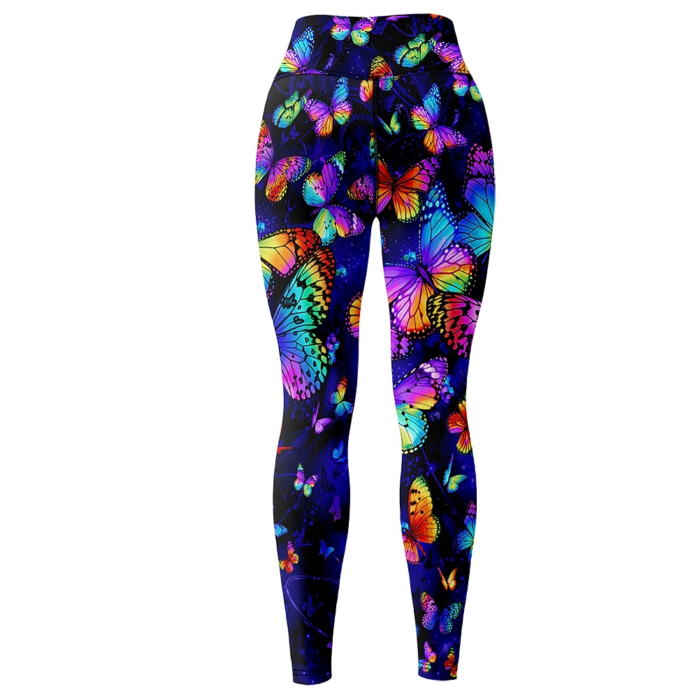 Mujer Pantalones de yoga Levantamiento de tope Control de barriga Alta cintura Entrenamiento de gimnasio Corriendo Aptitud física Calzas Cortas Mariposa Azul Marino Oscuro Morado Otoño Invierno 2026 - $12.99 –P13
