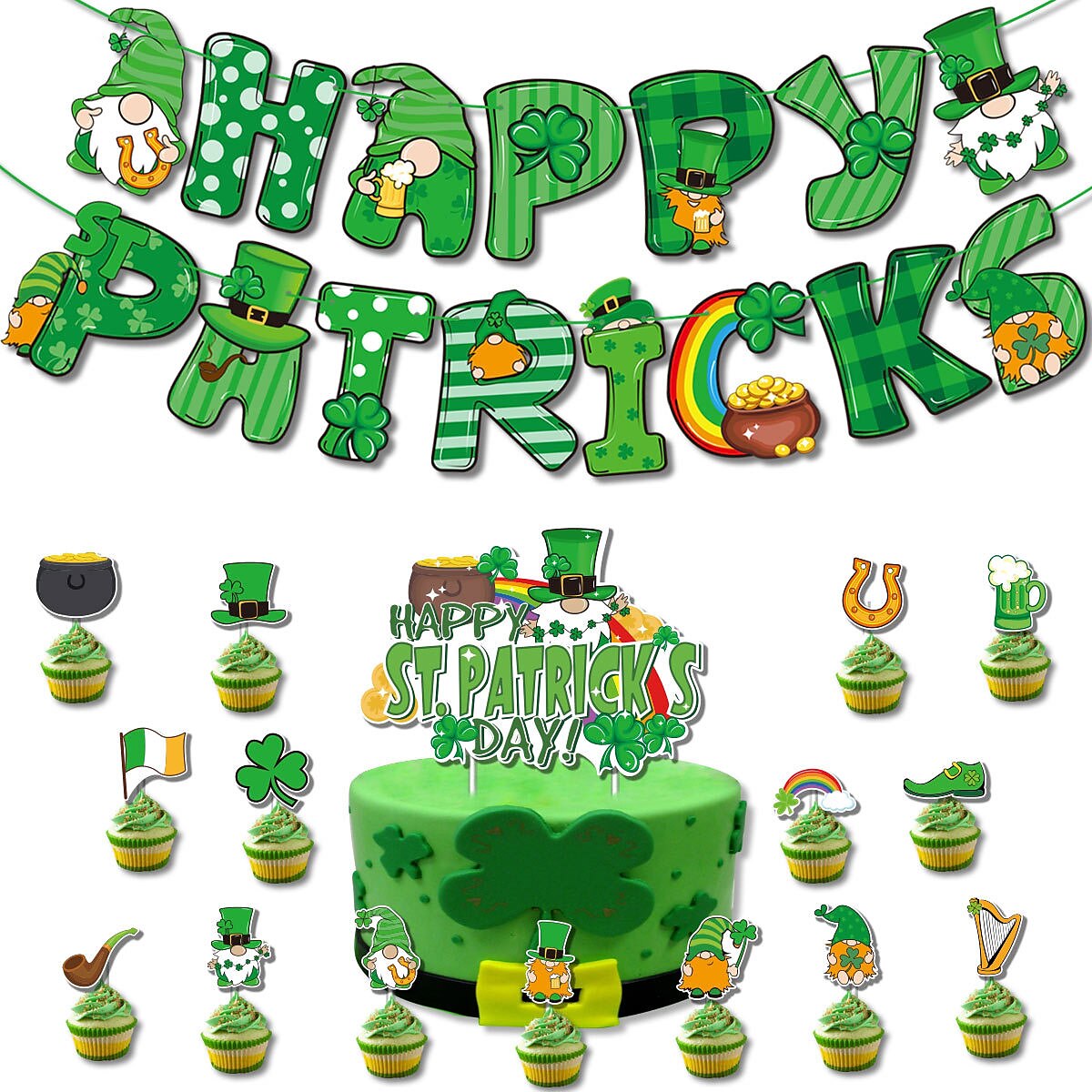 St. Patrick's Day Party Decoration Irish Festival Letters Pull Flag Clover  Cake Insert Board Decoration Supplies 2022 - US $8.32