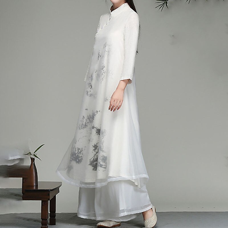 Women's A Line Dress Maxi long Dress White Long Sleeve Floral 