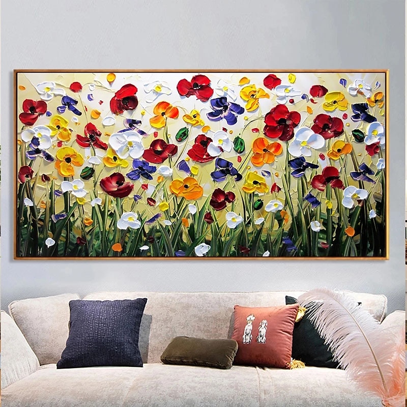 oljemålning handgjord handmålad väggkonst abstrakt färgglada blommor heminredning dekor rullad duk utan ram osträckt 2025 - $139.99 –P6