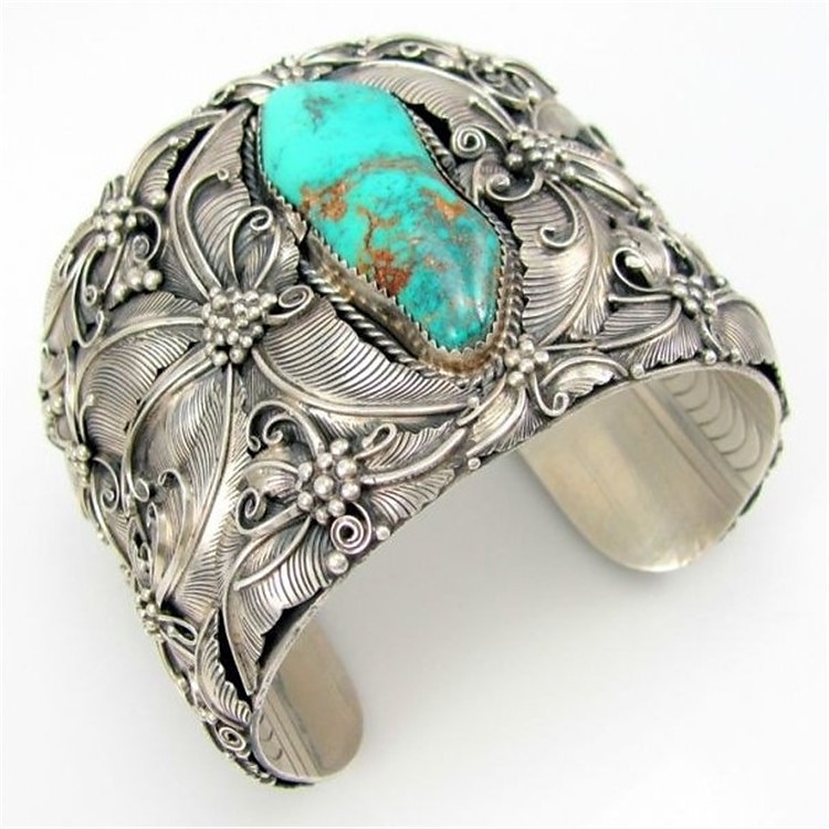 braccialetto largo aperto stile indiano gioielli retrò braccialetto farfalla turchese blu argento tailandese del 2025 a $2.49 –P1