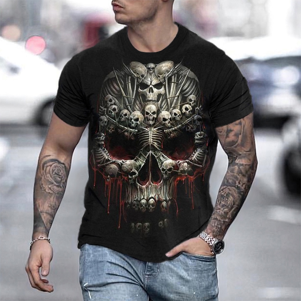 Round Neck Skull Printed T - Shirt 