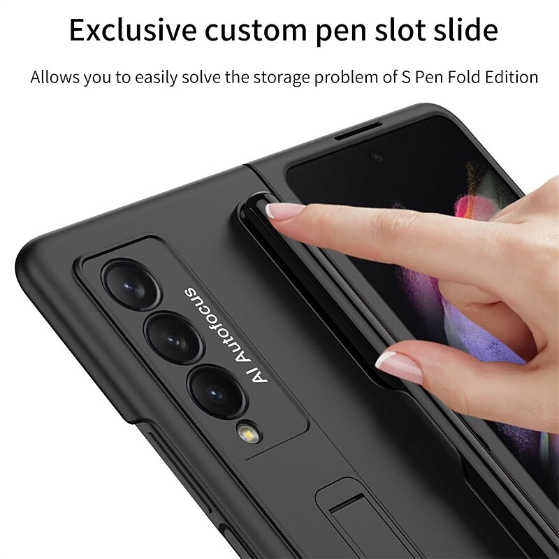 телефон Кейс для Назначение SSamsung Galaxy Z Fold 3 Кейс на заднюю панель Защитная пленка для объектива камеры Откидная подножка с держателем для ручки Однотонный ПК 2025 - $25.99 –P2