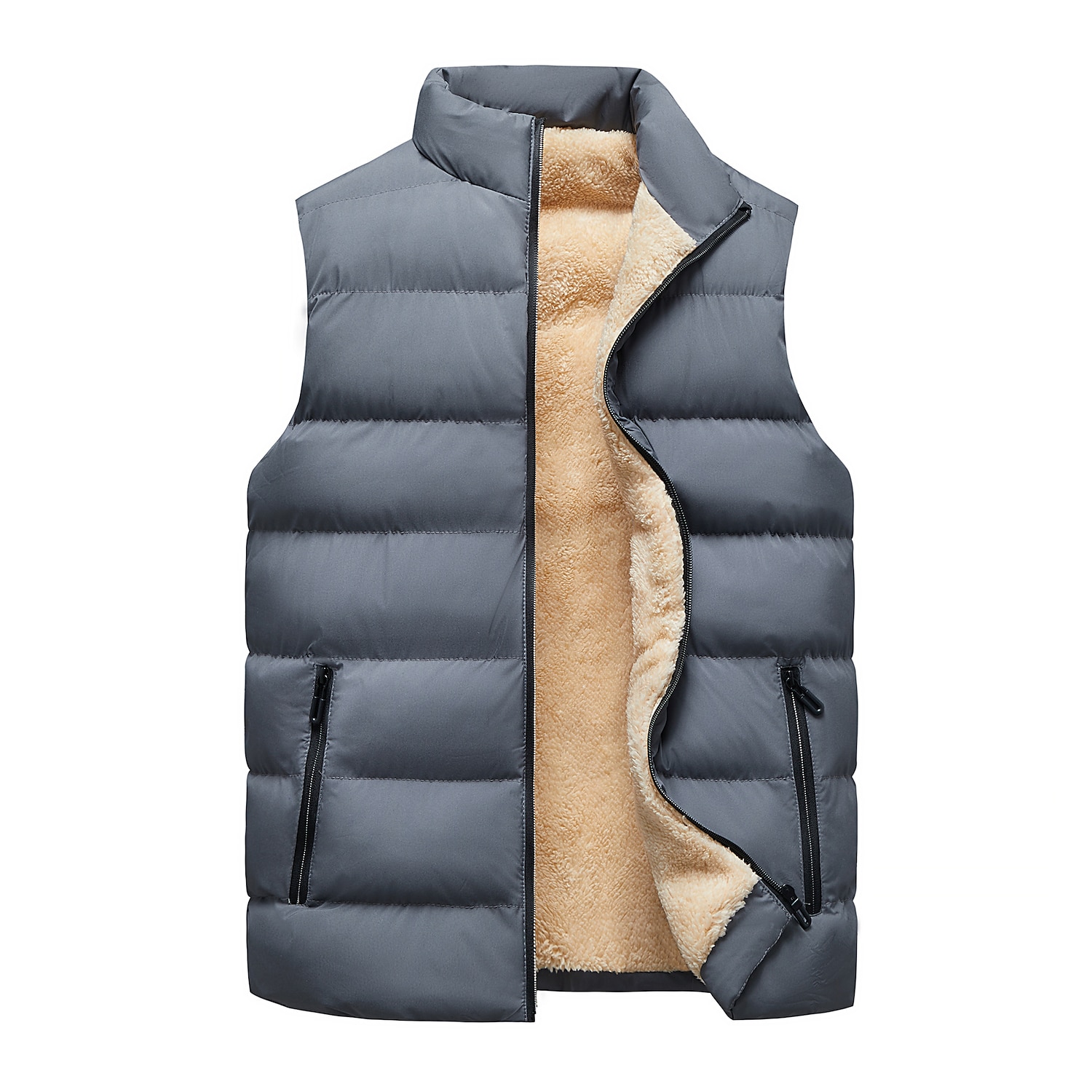mäns vinterväst fleece tjock jacka varm kappa vadderad pufferväst fleecefodrad jacka mycket varm plysch stativ krage väst dagligt slitage bra lätt kausal resor cargo safari fotoväst 2025 - $44.99 –P5