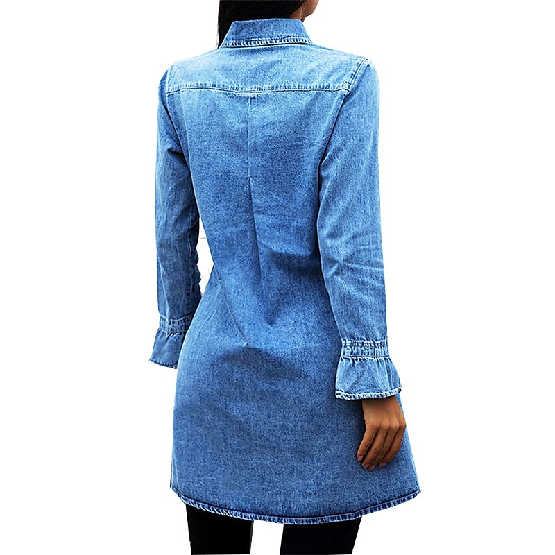 Naisten Farkkupaita Mini mekko Denim Tyylikäs Vapaa-aika ulko- Talvi mekko Päivittäin Paitapuserokaula-aukko nappi Tasku Pitkähihainen Kesä Kevät Syksy 2022 Normaali Vaalean sininen Puhdas väri S M L 2025 - $41.99 –P5