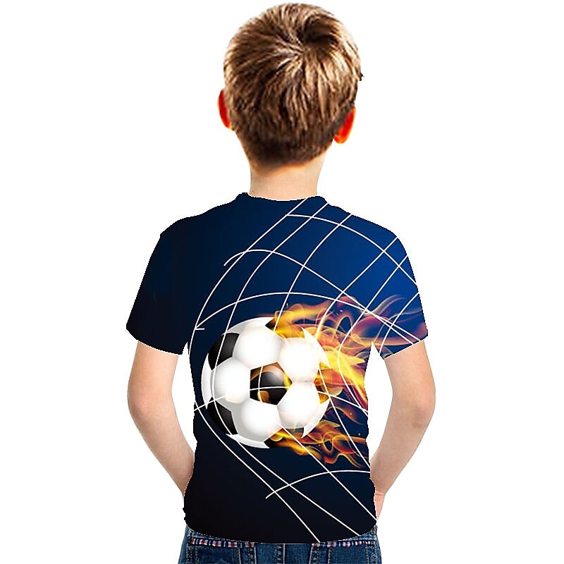 2025年 男の子 3D カラーブロック サッカー Tシャツ 半袖 3Dプリント 夏 活発的 かわいいスタイル ストリートファッション ポリエステル レーヨン 子供 3〜12年 学校 アウトドア 日常 コレクション – $11.99 –P4