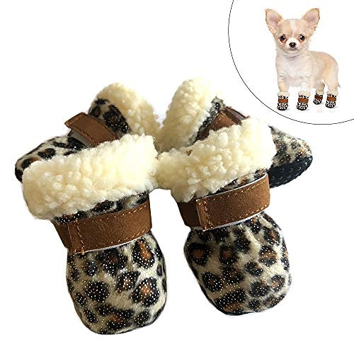 2025年 4個の冬の犬のブーツ、ペットのスノーシューは、小型、中型、大型犬用の滑り止めソール付きのフリースペット屋外シューズを厚くします  コレクション – $21.99 –P5